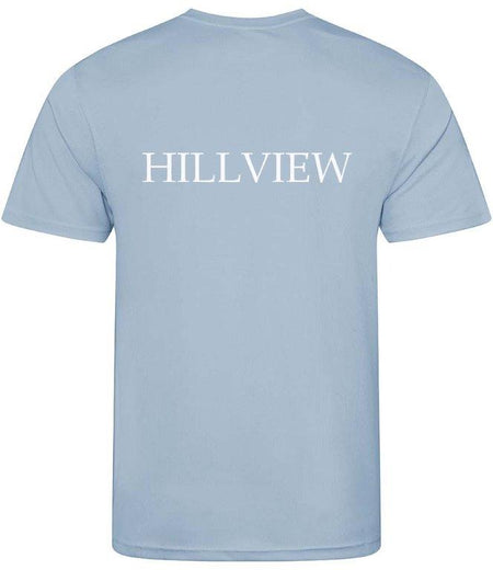 The Hillview Primary School T-Shirt by Martin Berrill Sports is shown from the back with "HILLVIEW" printed in bold white letters—ideal to pair with a Hillview Primary Hoody.