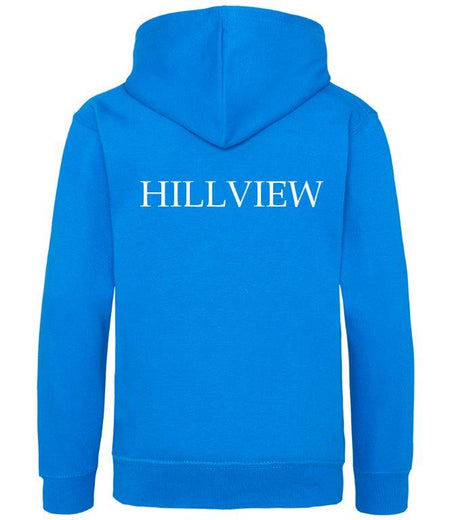 A royal blue Martin Berrill Sports Hillview Primary School Hoody, shown from the back with "HILLVIEW" in bold white capitals—ideal for school or casual wear.