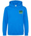 The Hillview Primary School Hoody by Martin Berrill Sports is a bright blue hooded sweatshirt with a front pocket and the school logo—yellow rectangle outline, star, and yellow text—embroidered on the left chest.