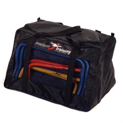The Precision Training Hurdle Carry Bag features a clear front panel to display hurdles, sturdy carry handles, and a bold Precision Training logo on the front.