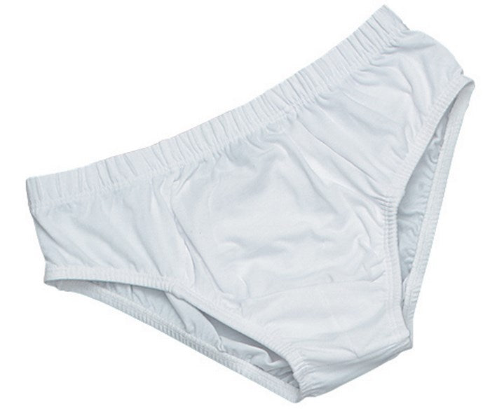 Hunts County Jock Briefs by Hunts County: plain white cotton snug fit briefs with elastic waistband and leg openings, shown laid flat on a white background.