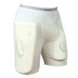 Kookaburra Protective Shorts With Padding by Kookaburra feature a gray waistband, built-in thigh guard, and cricket padding. These breathable shorts provide comfortable protection for players’ thighs and hips.