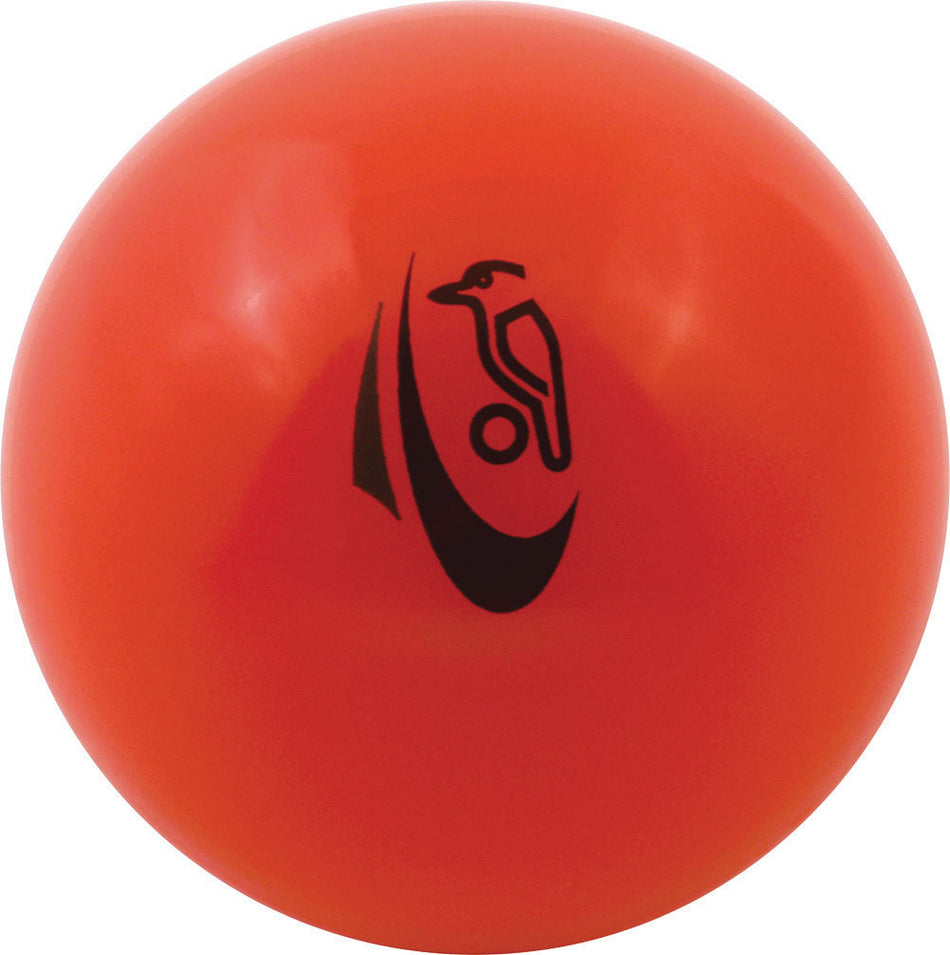 An orange Kookaburra Burra Smooth Hockey Ball by Kookaburra, featuring a black stylized bird logo and curved line, is shown against a white background.