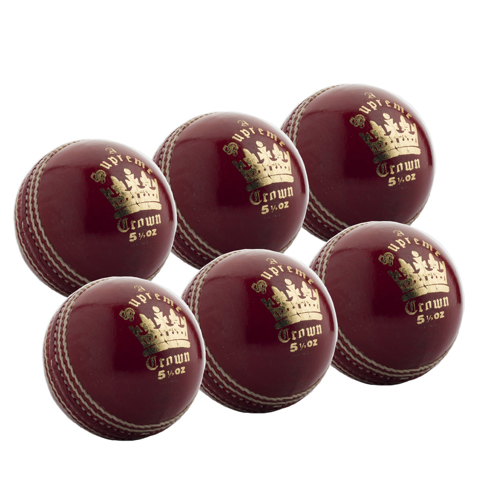 The Martin Berrill Sports MBS Supreme Crown Six Pack features six red cricket balls—perfect for practice sessions.