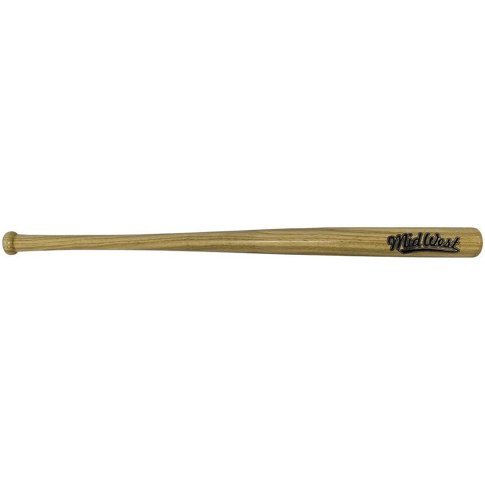 The Midwest Slugger Baseball Bat by Midwest features natural wood with a smooth finish and "MidWest" in black near the barrel, ideal for an authentic baseball experience.