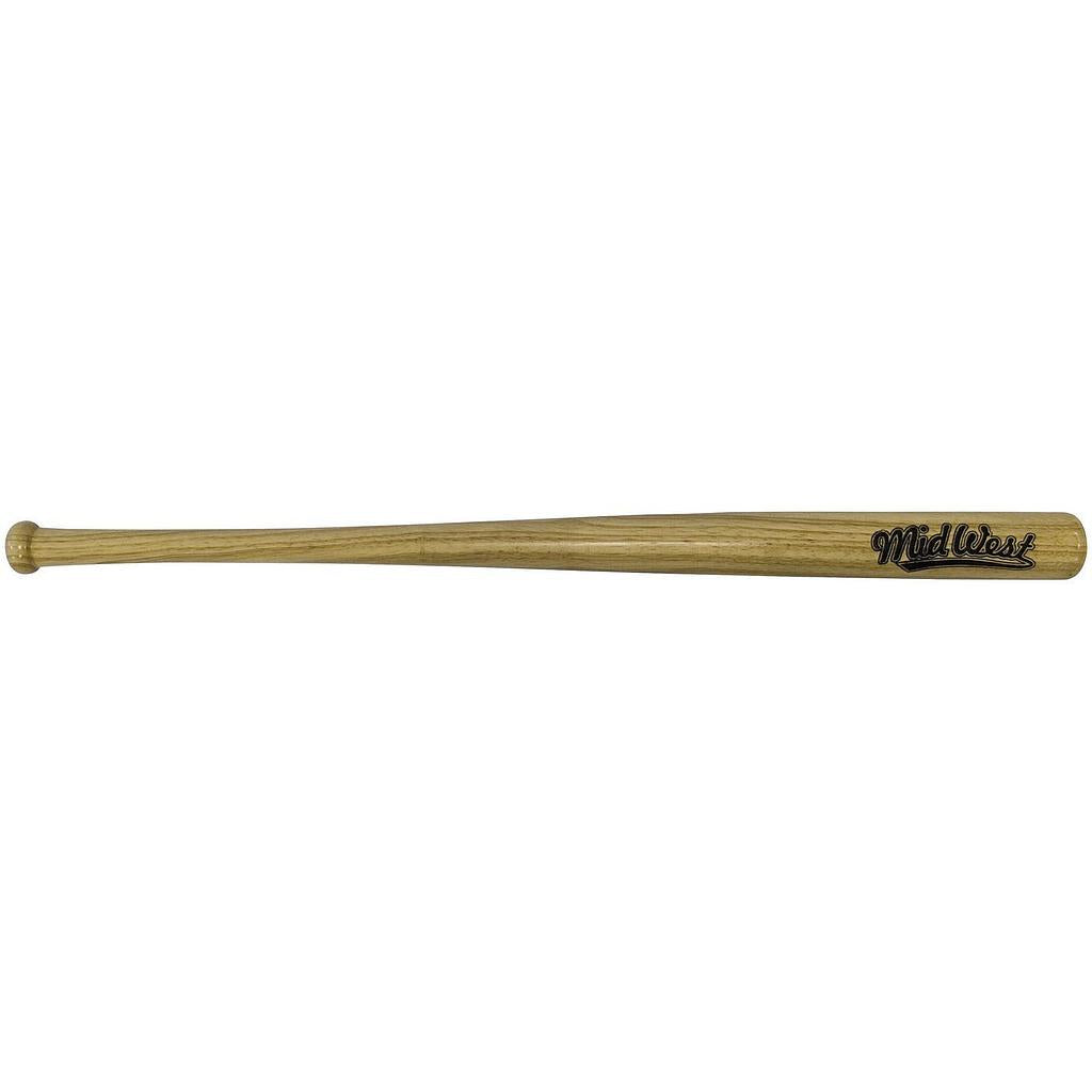 The Midwest Slugger Baseball Bat & Ball by Midwest features a wooden bat with a natural finish, soft rubber core, and "Midwest" in black script near the barrel—perfect for practice baseball sessions.