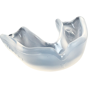 The Grays Academy Mouthguard by Grays is a clear, molded plastic boil and bite guard that fits over the upper teeth, ideal for protecting against sports impacts or teeth grinding.