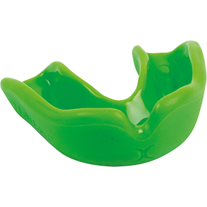 The Grays Academy Mouthguard by Grays is an entry-level, bright green sports mouthguard with a boil and bite fit for personalized comfort, shown against a plain white background.