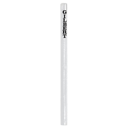 A single white drinking straw in a clear wrapper with "GILBERT" printed vertically in bold black, resembling the branding on Gilbert Netball Post Protectors.