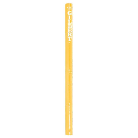 A yellow pencil inspired by Gilbert Netball Post Protectors, featuring "GILBERT" printed vertically in white capitals near the eraser, by Gilbert.