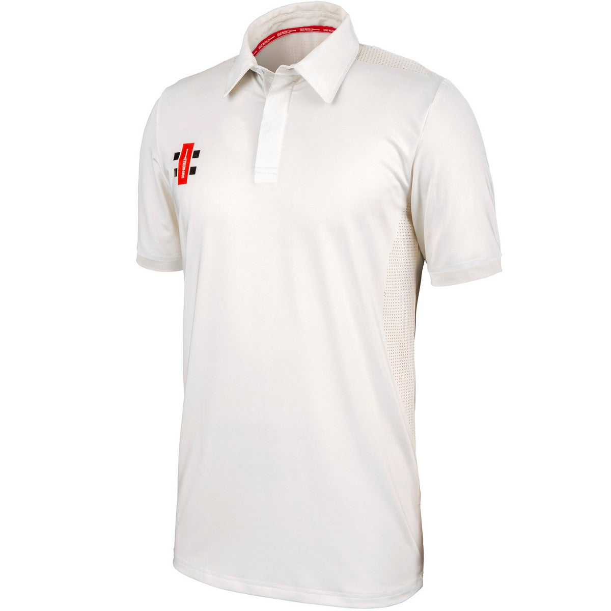 The Gray Nicolls Pro Performance V2 Cricket Shirt 12 Pack features short sleeves, a collared design, buttoned placket, and a small logo on the left chest—ideal for teams seeking quality Gray Nicolls cricket shirts.