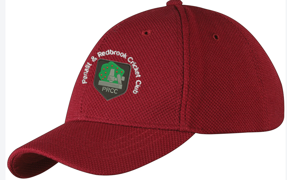 The Gray Nicolls Penallt & Redbrook CC Cricket Cap is maroon, features the club logo and PRCC embroidered on the front, with green and gray accents.