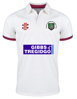 A premium Gray Nicolls Penallt & Redbrook CC Pro Performance short sleeved match shirt, featuring sponsor logos and the club logo, with maroon trim on the collar and sleeves.