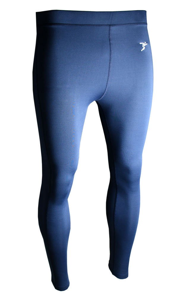 Precision Training Precision Essential Baselayer Leggings Junior in navy, featuring a precision fit, visible stitching, and a small white logo near the left hip—ideal for muscle recovery after cold-weather sports. Shown on a white background.