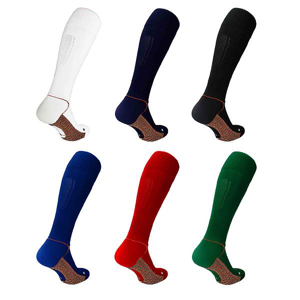 The Precision Training Precision Pro Grip Football Socks Adult in black are displayed on a white background. These socks offer ankle support and feature reinforced heel and toe areas for enhanced durability.