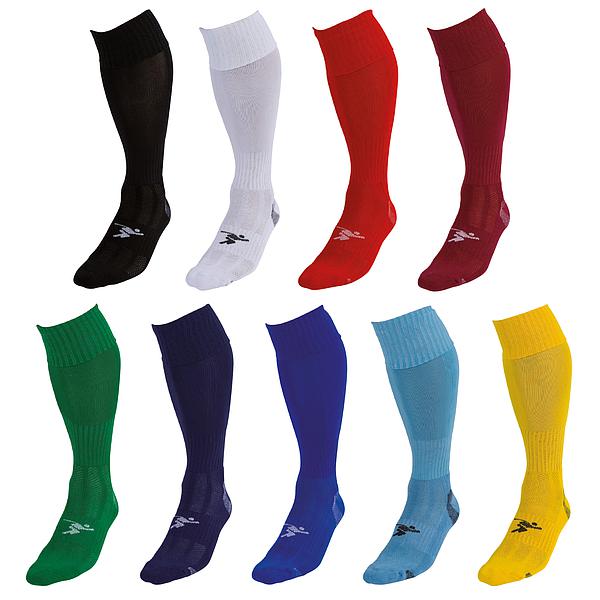 Ten Precision Training Precision Plain Pro Football Socks Adult in black, each designed for ankle support and comfort, are displayed upright in two rows on a plain background.