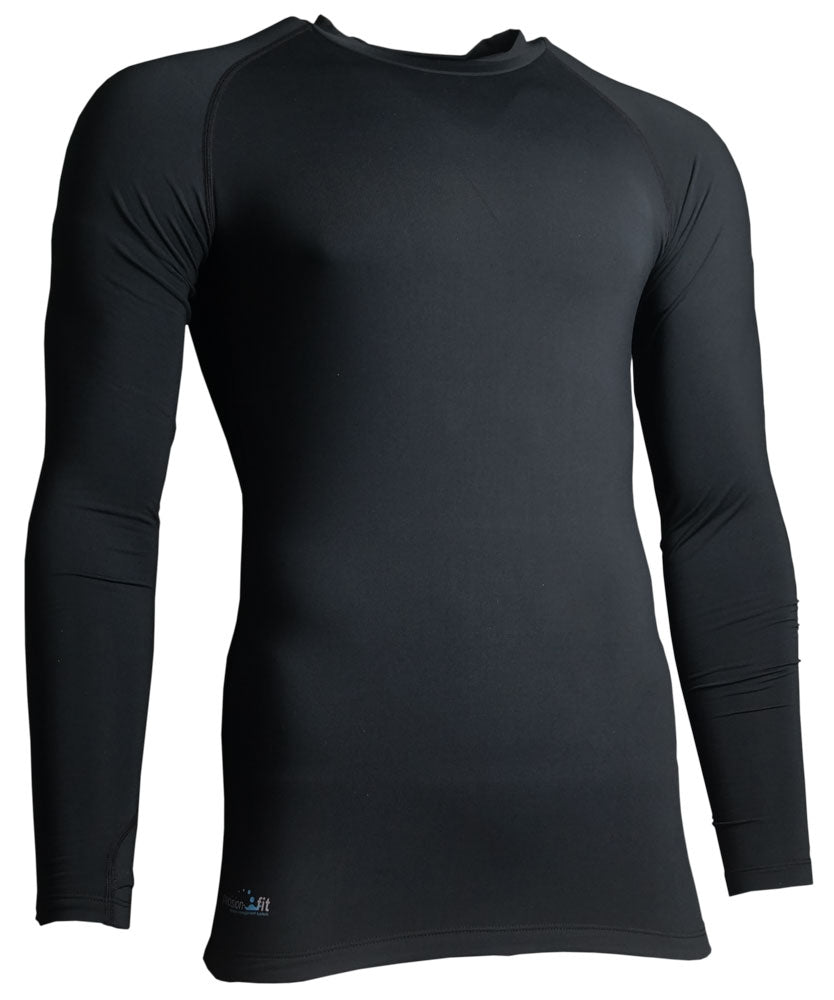 The Precision Training Precision Essential Baselayer Long Sleeve Shirt Junior in black is shown on a plain white background.