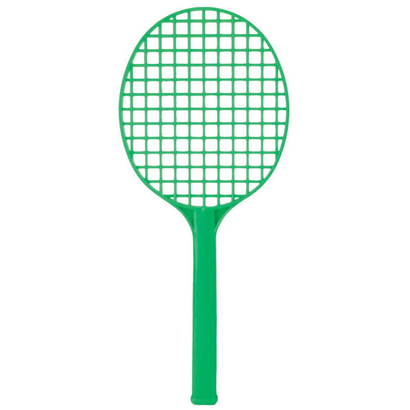 The Reydon Sports Primary Tennis Racket is a green plastic paddle with a grid pattern, resembling a lightweight tennis racket, shown against a plain white background.