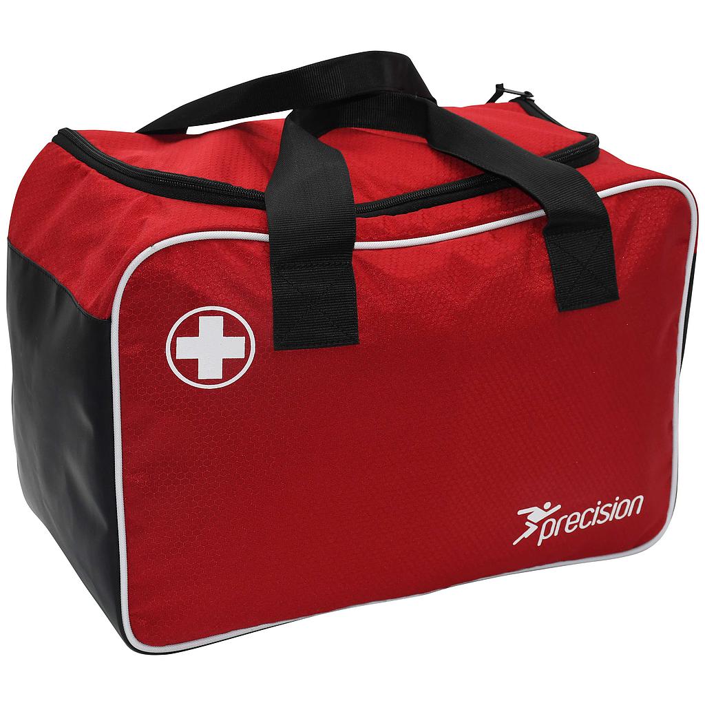 The Precision Training Pro HX Team Medi Bag is a red and black medic bag with a white cross, "Precision" on the front, black handles, and a zippered top—ideal as a durable sports bag for any team.