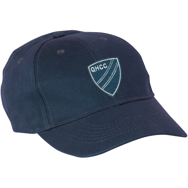 The Gray Nicolls Quedgeley & Hardwicke CC Melton Cap is navy blue with a stitched shield logo featuring "QHCC" on the front.