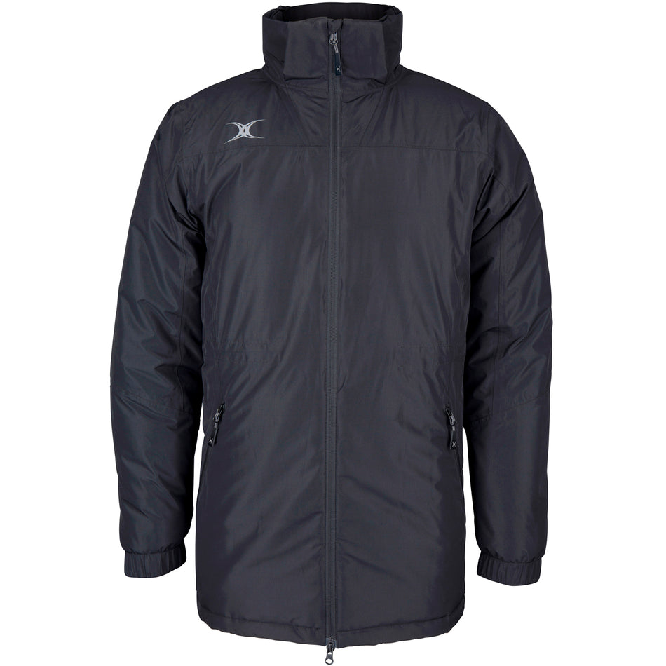 The Gilbert Pro All-Weather Jacket by Gilbert is a black jacket with a white logo.