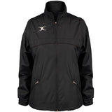 The Gilbert Photon Womens Full Zip Jacket by Gilbert features long sleeves, water-repellent fabric, two front zippered pockets, a stand-up collar, and a white embroidered logo—perfect for women's rugby fans.