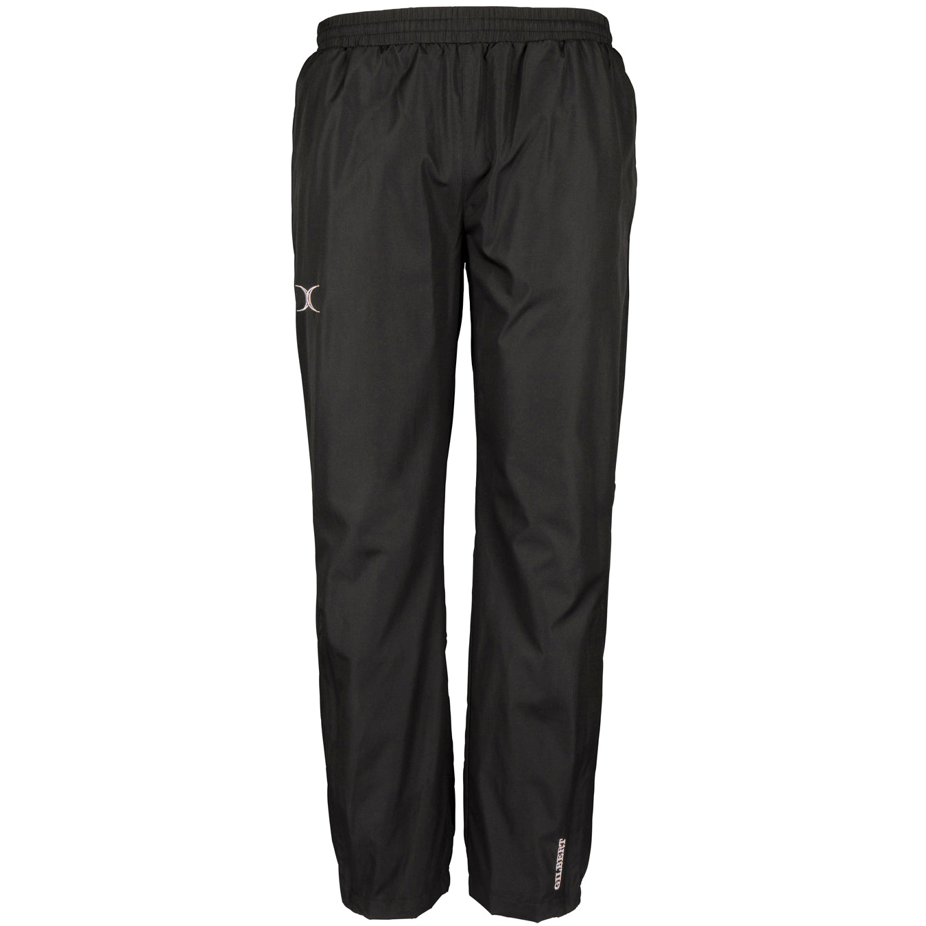 Gilbert Photon Training Trouser by Gilbert features an elastic waistband, subtle logo accents on the left thigh and lower right leg, and is crafted from lightweight, breathable water-repellent fabric. Displayed against a white background.