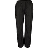 The Gilbert Photon Womens Training Trouser in black features an elastic waistband, straight legs, and subtle branding. Made from breathable fabric, these pants are ideal for women’s rugby training. Shown against a white background.