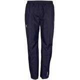 The Gilbert Photon Womens Training Trouser in navy features a waterproof, breathable fabric, elastic waistband, straight legs, and reflective logos—perfect for women’s rugby apparel collections.