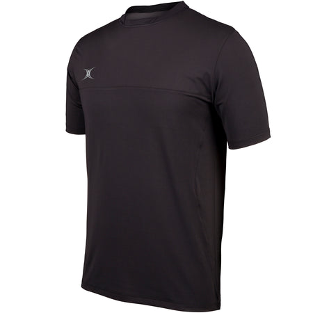 The Gilbert Pro Tech Tee by Gilbert is a premium black short-sleeve athletic shirt with a small white logo on the left chest, shown on a white background.