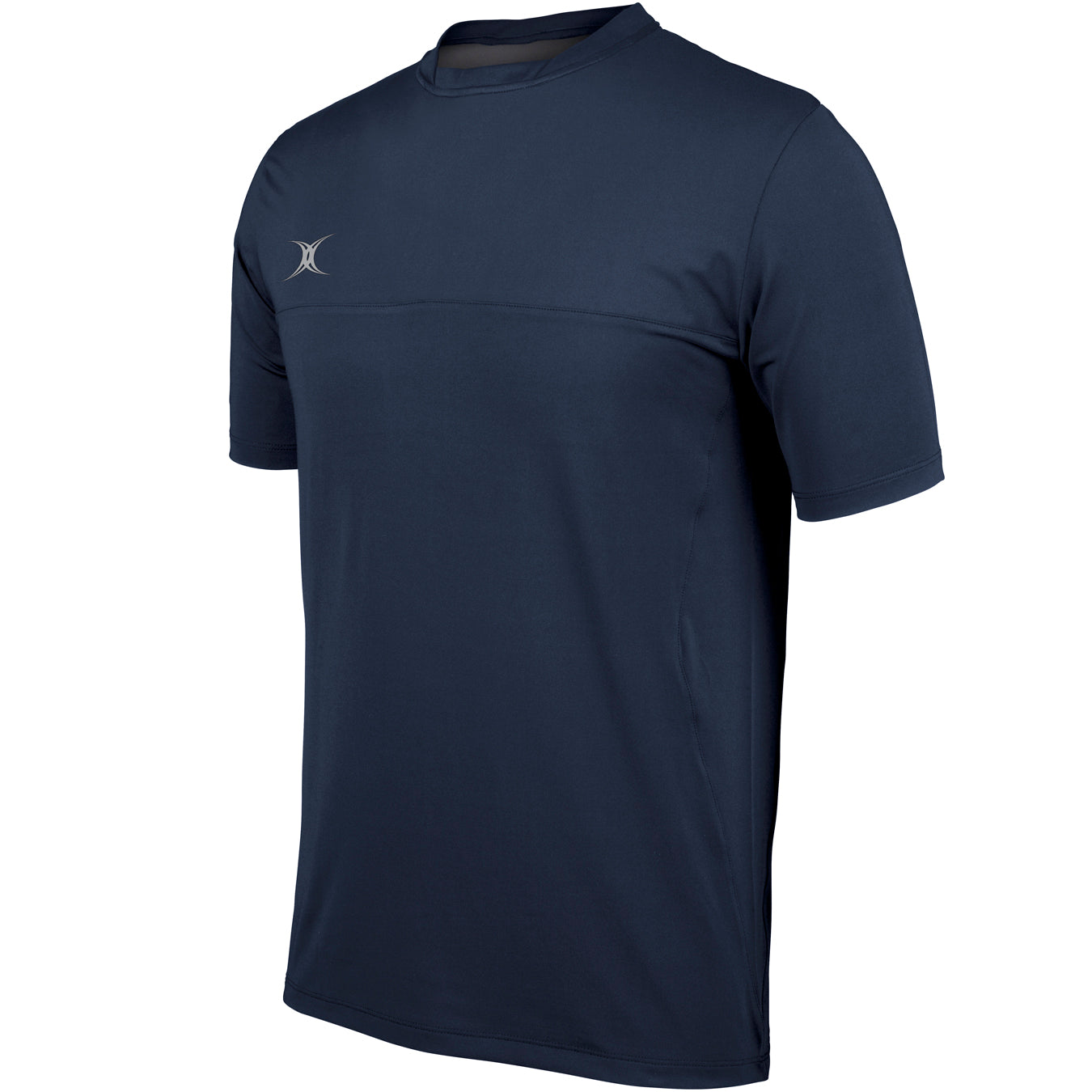 The Gilbert Pro Tech Tee by Gilbert is a black, short-sleeve athletic shirt with a small white logo on the left chest, featuring a crew neck and modern design, shown against a white background.