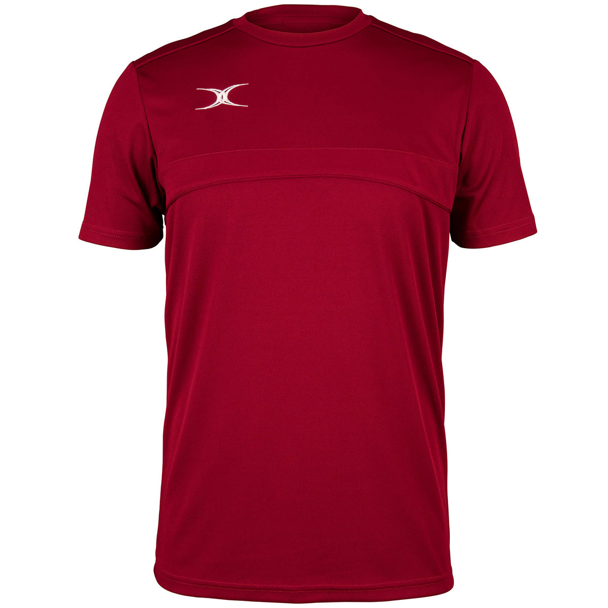 The Gilbert Photon Tee by Gilbert is a maroon short-sleeve athletic shirt featuring a small white logo on the left chest, designed for versatile training with no other visible patterns or designs.