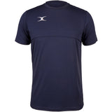 The Gilbert Photon Tee by Gilbert is a dark navy short-sleeve training shirt with a crew neck and a small white logo on the left chest. It offers a seamless design, no visible graphics, and reliable moisture control for versatile performance.