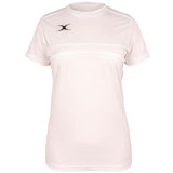 The Gilbert Womens Photon Tee is a lightweight white training top with short sleeves, a round neck, and a small black Gilbert logo on the chest—ideal for women’s rugby clothing collections.