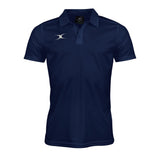 Stay cool in the Gilbert Photon II Polo Shirt—a navy blue short-sleeve polo with a collar, three buttons, and white curved logo—designed by Gilbert with moisture control for comfort during workouts or casual days.