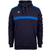 Stay cozy in the Gilbert Photon Hoodie—a Navy/Royal fleece-lined hoodie with a front pouch, blue chest stripe, white logo, and adjustable drawstring hood. The perfect warm sports layer for cooler days.