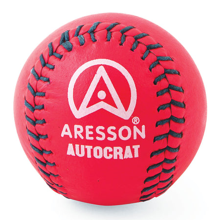 The Aresson Autocrat Rounders Ball (Pink) features fluorescent pink with black stitching, the white Aresson logo, and is Rounders England Approved—making it highly visible on the field.