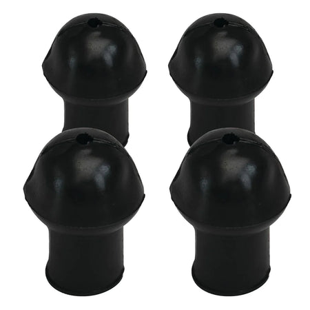 The Aresson Rounders Post Safety Pommel (Set of Four) features black, rounded rubber caps with cylindrical bases and top holes, designed for post moulded applications. Arranged in a 2x2 grid on a white background.
