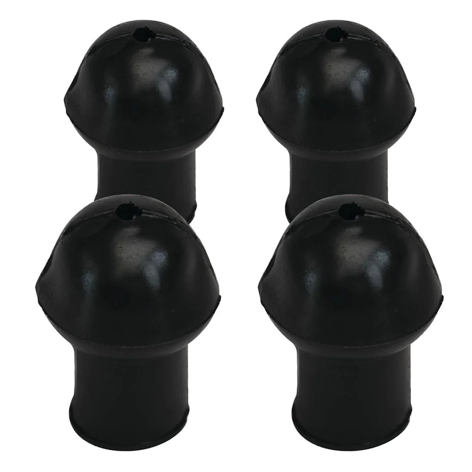 The Aresson Rounders Post Safety Pommel (Set of Four) features black, rounded rubber caps with cylindrical bases and top holes, designed for post moulded applications. Arranged in a 2x2 grid on a white background.