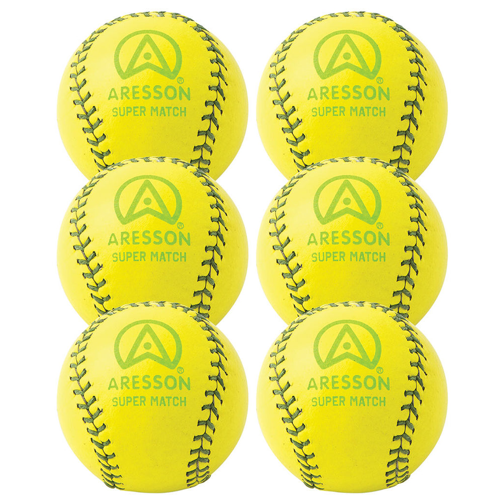 Aresson Super Match Rounders Ball 6 Pack (Yellow)