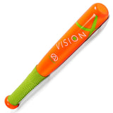 The Aresson Vision-X Rounders Bat by Aresson is orange, featuring a green non-slip grip, "VISION" in white letters, a large green X design, and a white logo beneath the text.