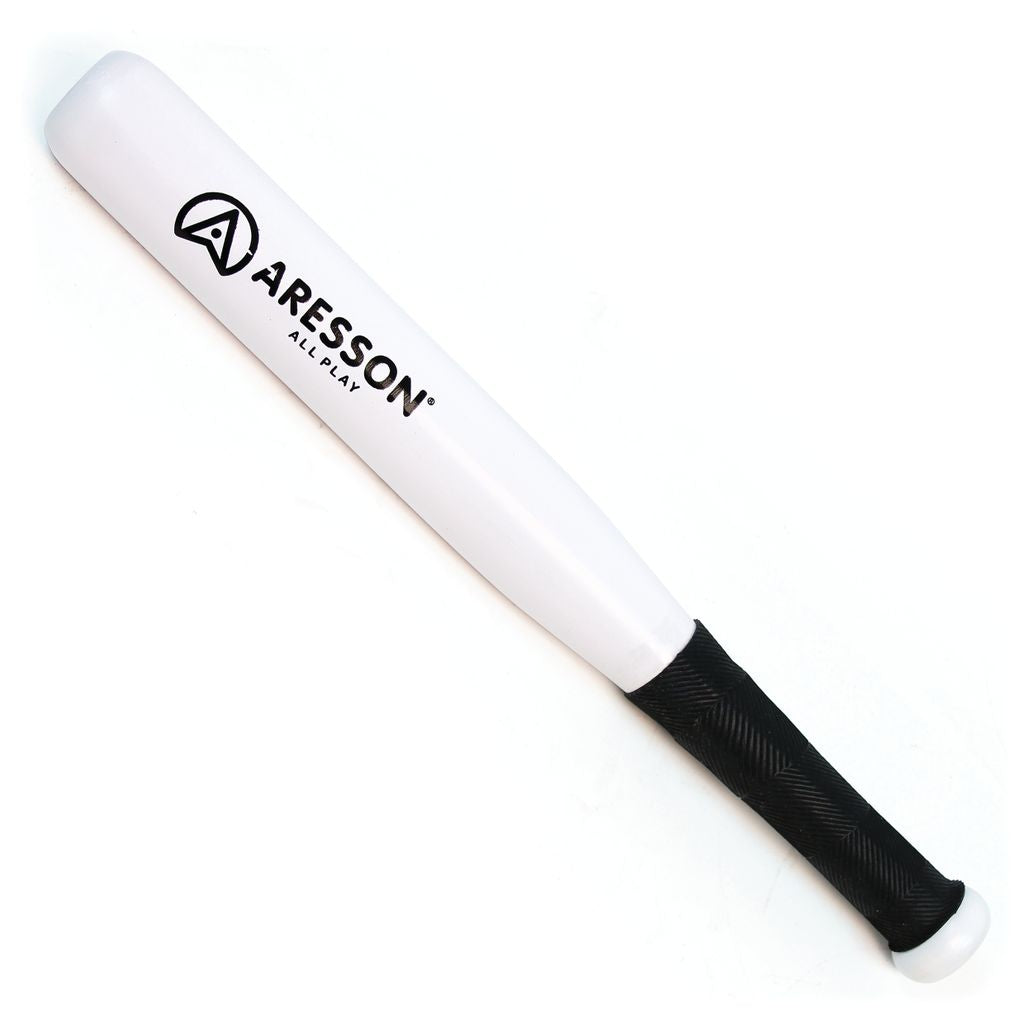 The Aresson All Play Painted Rounders Bat by Aresson features a white finish with a black grip handle, ideal for recreational rounders, shown on a white background.