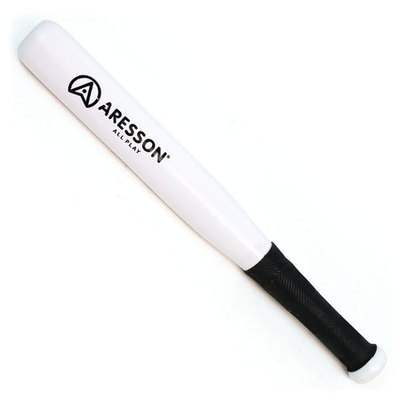 The Aresson All Play Painted Rounders Bat by Aresson features a white finish with a black grip handle, ideal for recreational rounders, shown on a white background.