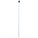 A white Aresson Plastic Rounders Post with Safety Pommel, standing vertically against a plain white background, resembles a long cane with a black handle.