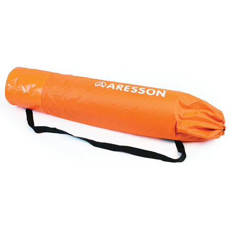 The Aresson Rounders Post & Base Bag is a large orange nylon bag with a black shoulder strap and drawstring closure for easy transport. The Aresson brand name appears in white.