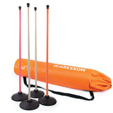 The Aresson Plastic Rounders Posts & Bases (Set of Four) features four colored posts with black bases and an orange carrying bag with a black strap and the white Aresson logo.