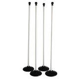 The Aresson Wooden Rounders Post Set by Aresson includes four upright wooden posts with black bases and caps, evenly spaced on a plain white background.