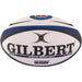 The Gilbert Bath Replica Rugby Ball is a size 5 white and blue ball with black accents, featuring GILBERT branding and Gallagher Premiership Rugby text. Inflate to 9-10 PSI.
