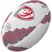 The Gilbert Gloucester Supporter Rugby Ball by Gilbert features red and black geometric patterns with the club’s lion logo and “1873” in the center—ideal for any Gallagher Premiership fan or rugby supporter ball collection.