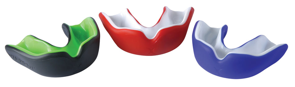 The Grays Virtuo Dual Density Mouthguard by Grays in black is shown on a white background, designed to provide athletes with superior teeth protection.